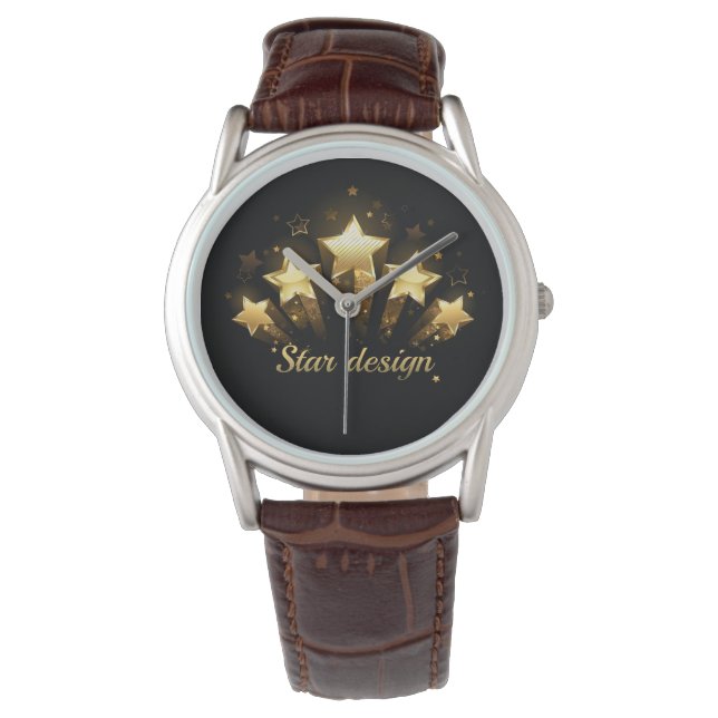 Montre Cinq étoiles d'or en noir (devant)