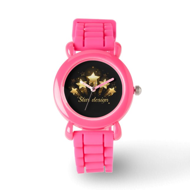 Montre Cinq étoiles dorées sur fond noir (Recto)