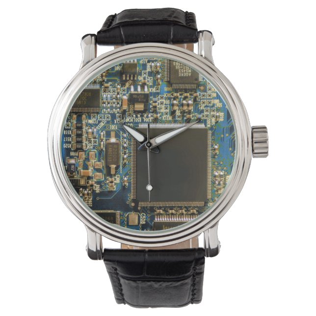 Montre Circuit imprimé bleu macro | Photo de PCB (devant)