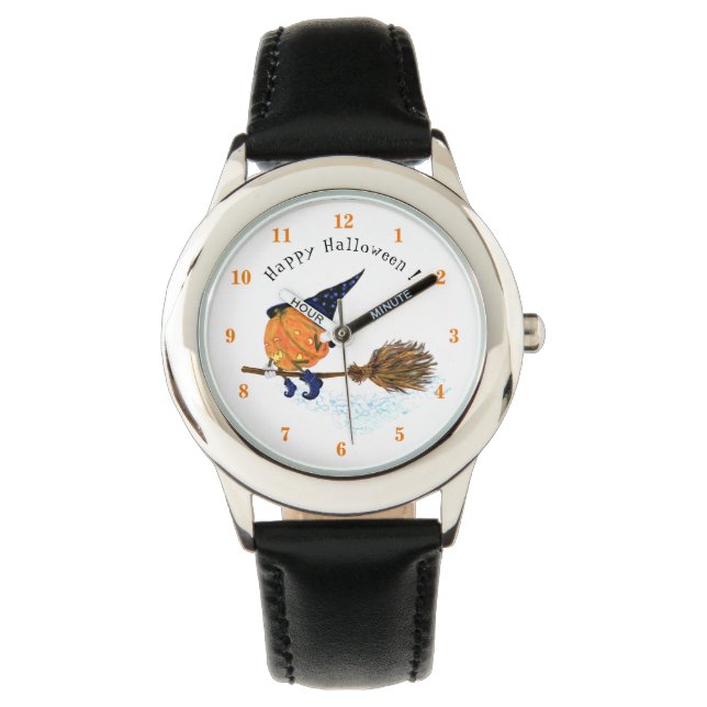 Montre Citrouille de sorcière Halloween Flying Broom Watc (devant)