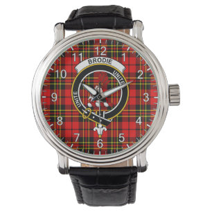 Montre Clan classique sans temps Brodie Rouge Tartan Badg