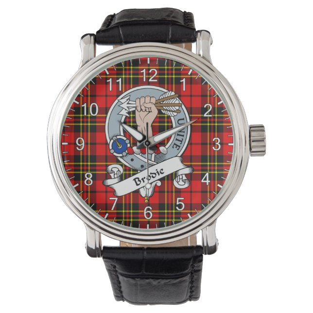 Montre Clan classique sans temps Brodie Rouge Tartan Badg (devant)