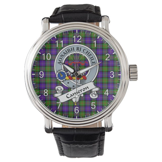 Montre Clan classique sans temps Cameron Badge Tartan Wat (devant)