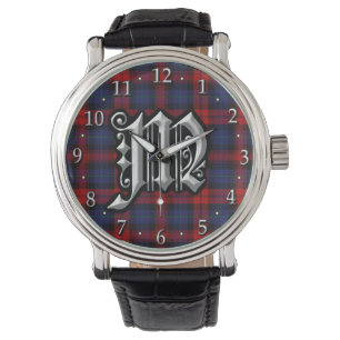 Montre Clan MacLachlan Lettre M Monogramme Rouge Bleu Tar