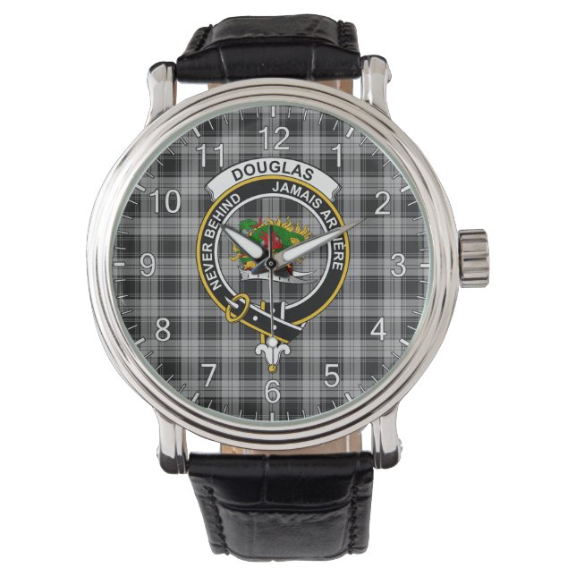 Montre Clan sans temps classique Douglas Grey Tartan Badg (devant)