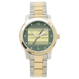 Montre Clarinet~Partition laminée~Arrière - plan Or/Vert~