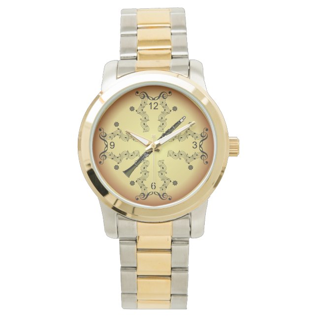 Montre Clarinet ~ Scroll musical ~ Arrière - plan d'or ~ (devant)