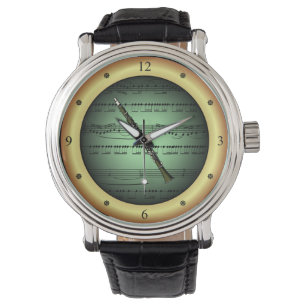 Montre Clarinette ~ Partition ~ Fond Vert/Or ~