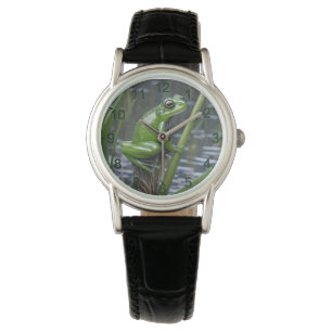 Montre "Clarté cristalline : Grenouille verte en verre su
