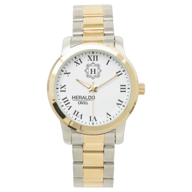Montre Classic Elegant Minimal Black and White Monogram  (devant)