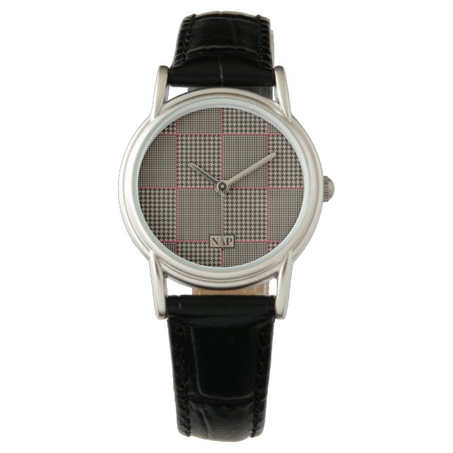 Montre Classic Houndstooth Black Taupe Hot Pink Check (devant)