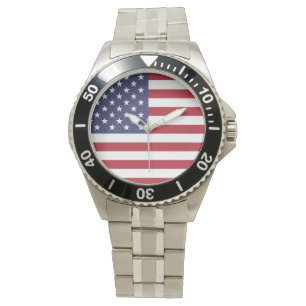 Montre classique d'acier inoxydable de drapeau
