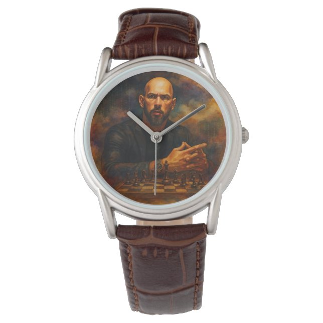 Montre classique en cuir marron Andrew Tate (devant)