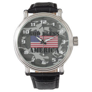 Montre Classique patriotique et puissant Dieu béni l'Amér