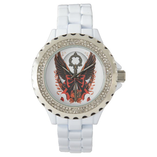 Montre Clé de fond en velours gothique avec ailes et lune (devant)