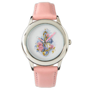 Montre Clé de sol avec roses roses