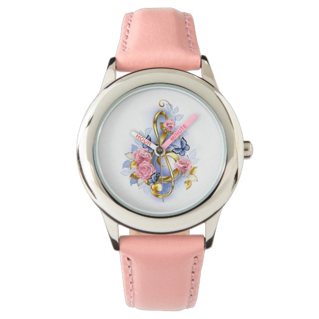 Montre Clé de sol avec roses roses (devant)