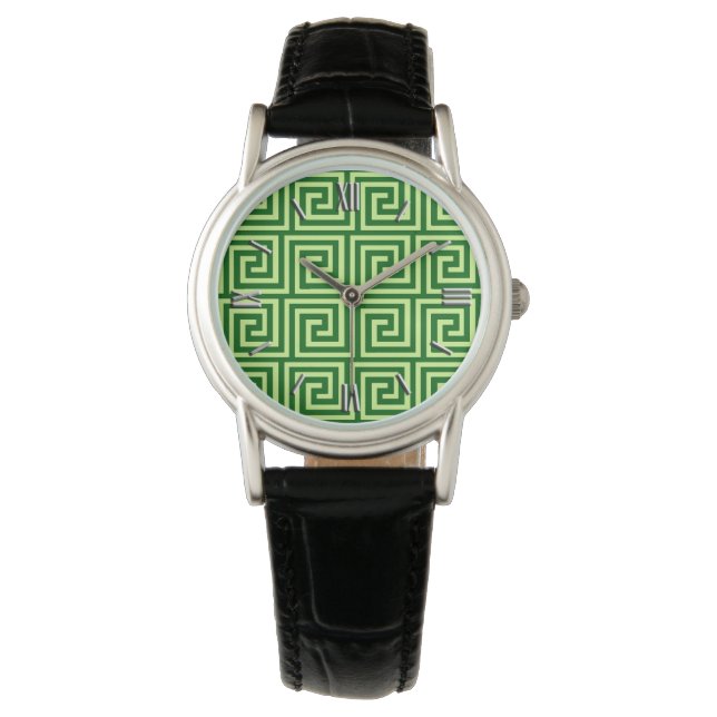 Montre Clé grecque, vert émeraude et chaux (devant)