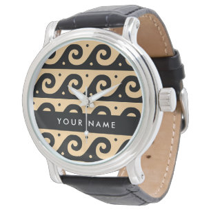 Montre Clé Méandre Grecque, Clé Vague, Marron, Votre Nom