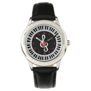 Montre Clés de piano élégantes notes de coeur et de mu