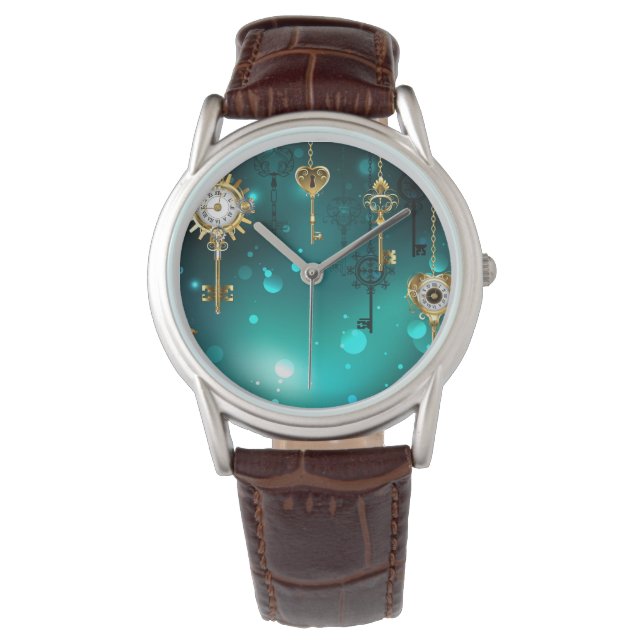Montre Clés squelette antiques sur fond vert (devant)