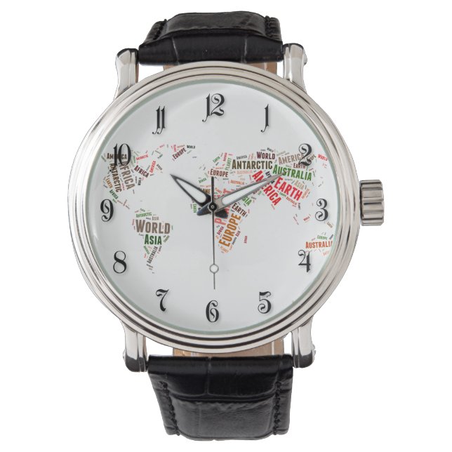Montre Cloud de mots de la carte mondiale (devant)