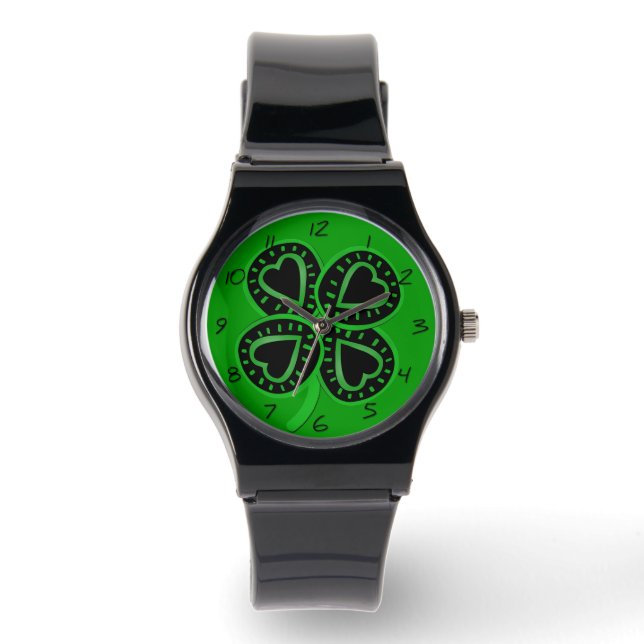 Montre Clover vert noir avec coeur B St Patrick's Watch (Recto)