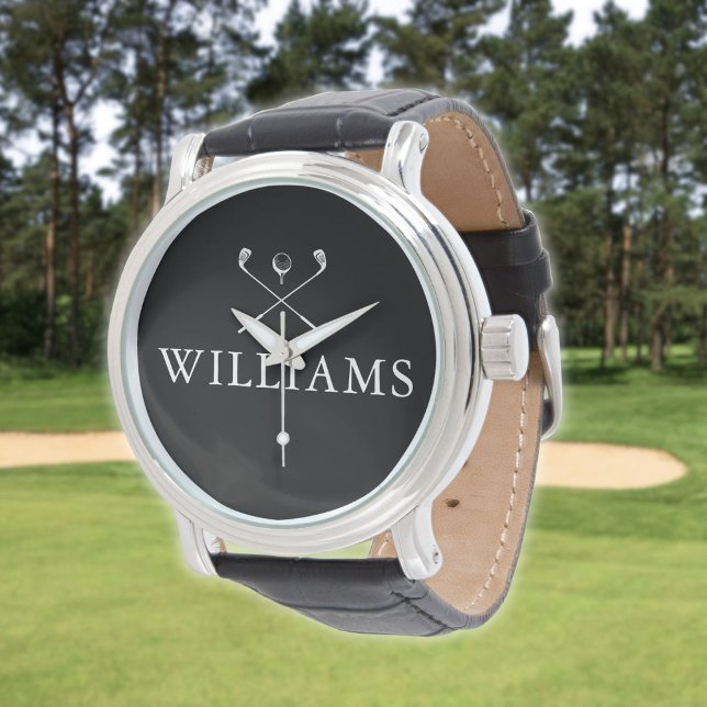 Montre Clubs de golf personnalisés nom noir et blanc (Personalized Name Golf Clubs Black And White Watch)