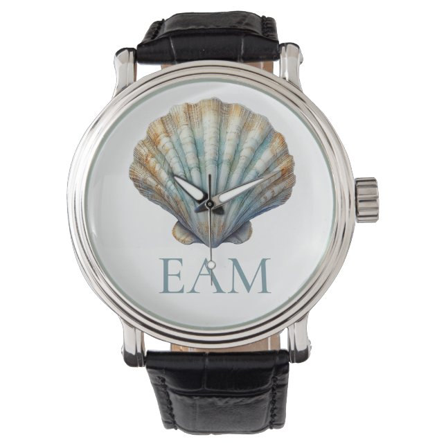 Montre Coastal Blue Scallop Seashell Monogram (devant)