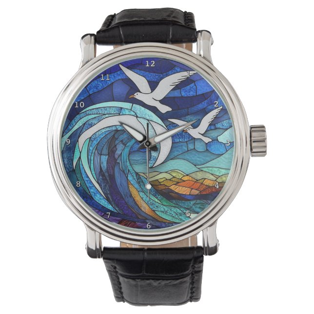 Montre Coastal Skies Stained Glass Seas Seagull Ocean (devant)