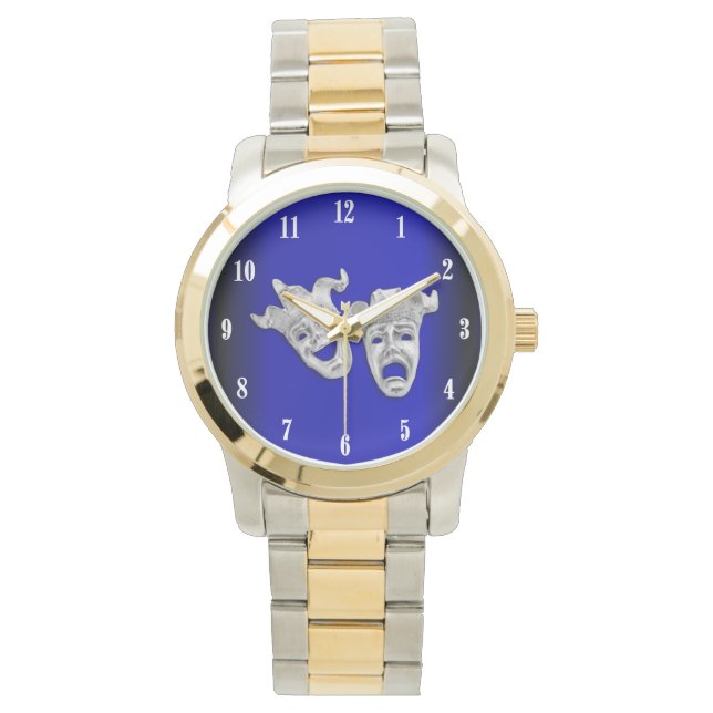 Montre Cobalt Comédie et Tragédie Théâtre Chiffres blancs (devant)