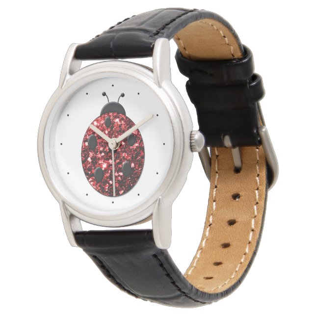 Montre Coccinelle rouge foncé faux paillettes scintillant (Incliné)