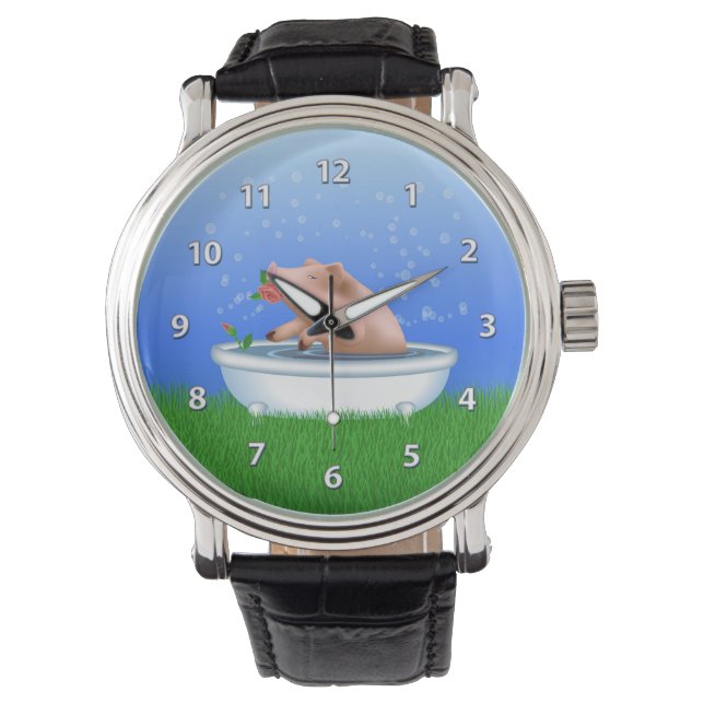 Montre Cochon dans le bain (devant)