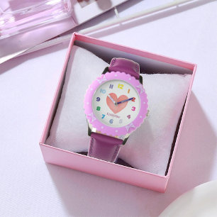 Montre Cœur aquarelle personnalisé pour enfant 