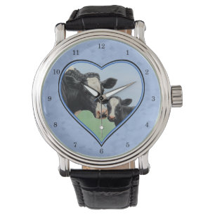 Montre Coeur bleu de Vache Holstein et de veau mignon