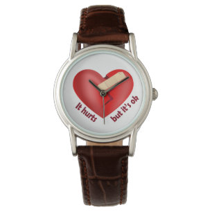 Montre Cœur brisé guéri avec patch et citation de vie
