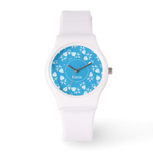 Montre Coeur de fleur bleu avec fleurs motif