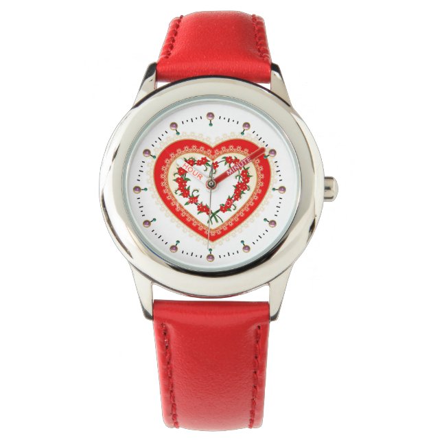 MONTRE COEUR DE LACE AVEC FLEURS ROUGES (devant)