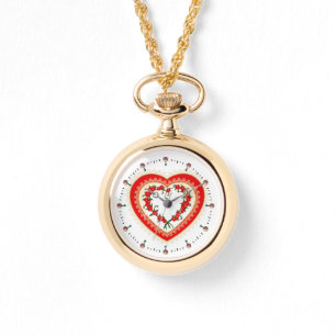 MONTRE COEUR DE LACE AVEC FLEURS ROUGES