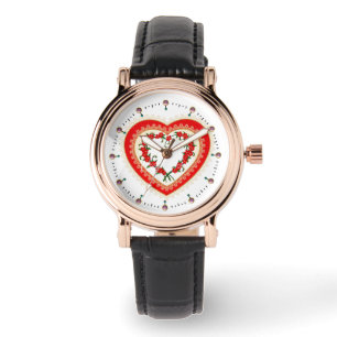 MONTRE COEUR DE LACE AVEC FLEURS ROUGES