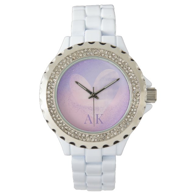 Montre Cœur dégradé violet rose Monogramme (devant)