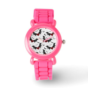 Montre Coeur d'Halloween avec ailes de chauve-souris noir