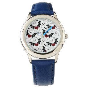 Montre Coeur d'Halloween avec ailes de chauve-souris noir