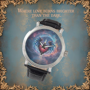 Montre Cœur Flamboyant de la Lune – Amour Cosmique Gothiq