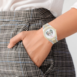 Montre Coeur personnalisé avec Empreintes de pattes et ph