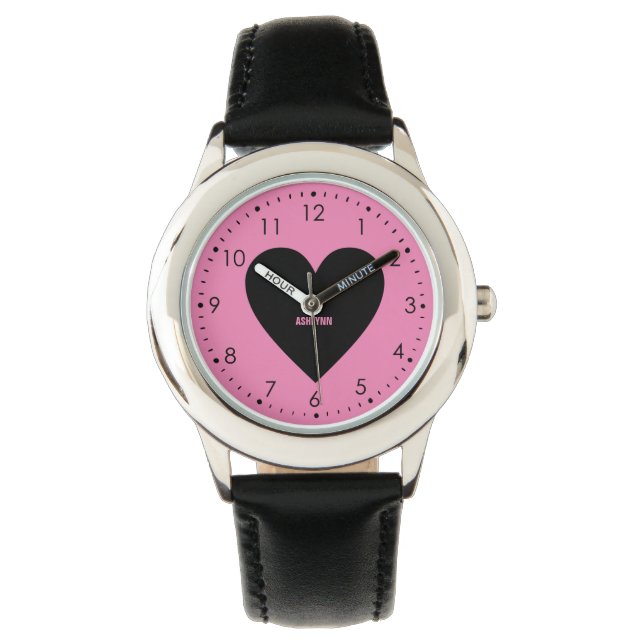 Montre Coeur rose et noir (devant)