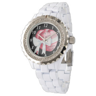 Montre coeur rouge avec arc blanc mariage original