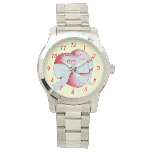 Montre coeur rouge romantique noué avec arc blanc