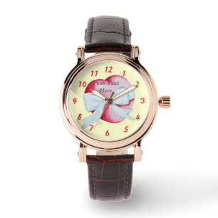 Montre coeur rouge romantique noué avec arc blanc