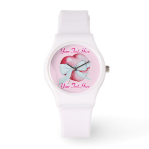 Montre coeur rouge romantique noué avec un arc blanc